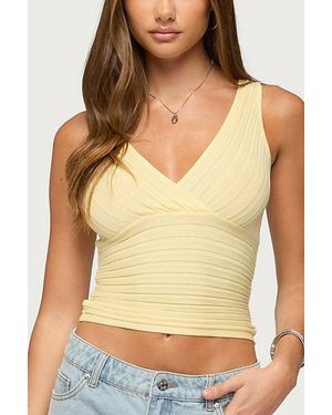 Edikted Beah Ribbed Knit V Neck Top - Yellow