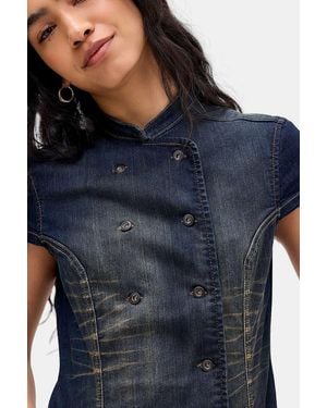 BDG Danny Double Button Blouse - Blue