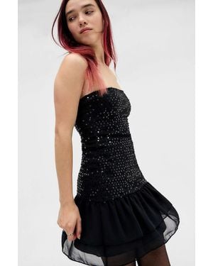 Motel Tinosa Sequin Ruffle Dress - Black