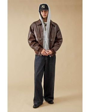 BDG Alfie Faux Leather Flight Jacket - Brown