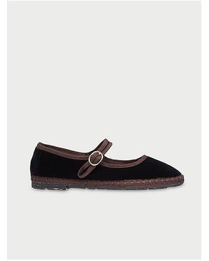 Flabelus Velvet Mary Jane Flat - Black