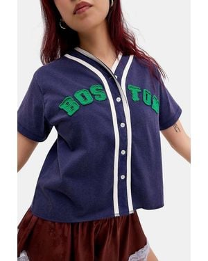 BDG Appliqué Crop Baseball Shirt - Blue