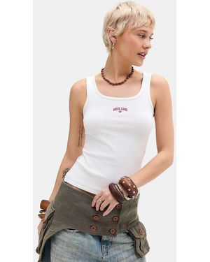Guess Jeans Rib Logo Tank Top - White