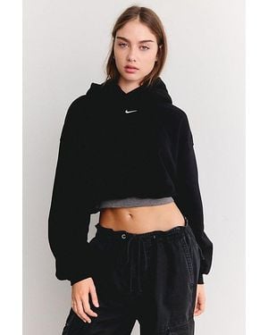 Nike Studio Fleece Oversized Cropped Hoodie Sweatshirt - Black
