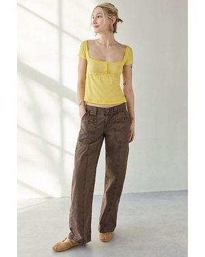 BDG Brittney Square Neck Henley Babydoll Tee - Yellow