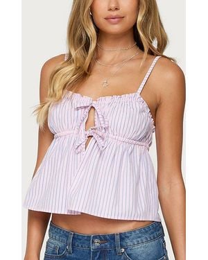 Edikted Avenly Striped Tie Front Babydoll Top - Purple