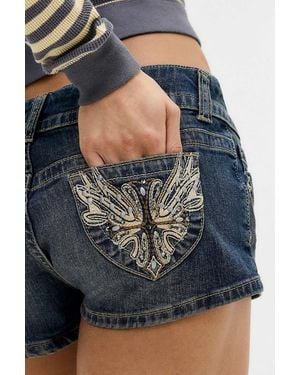 BDG Piper Western Embroidered Shorts - Blue