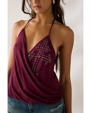 Urban Outfitters Uo Charlie Studded Draped Wrap Halter Top - Red