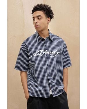 Ed Hardy Uo Exclusive Western Check Short Sleeve Shirt - Blue