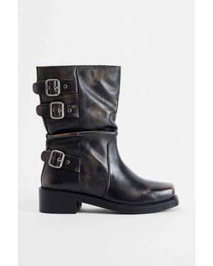 BDG Ride Buckle Slouch Leather Boots - Black