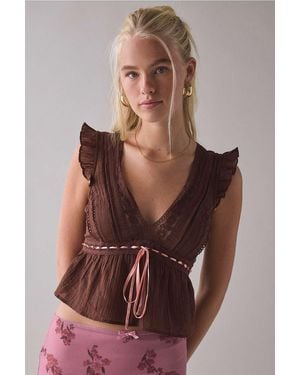 Kimchi Blue Ava Flutter Blouse - Brown