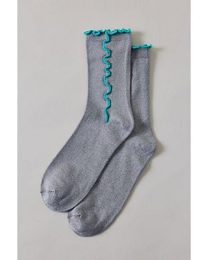 Urban Outfitters Contrast Lettuce Edge Crew Socks - Blue