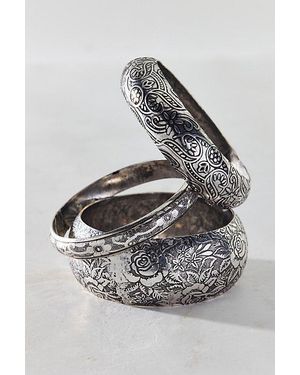 Urban Outfitters Wanderers Embossed Metal Boho Bangle Bracelets Set - Grey