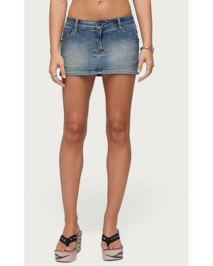 Edikted Seffie Low Rise Stretchy Denim Micro Skort - Blue