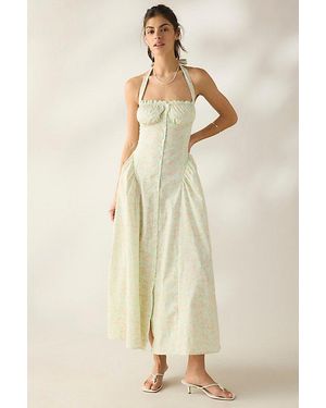 Kimchi Blue Tea Time Basque Waist Halter Midi Dress - Natural