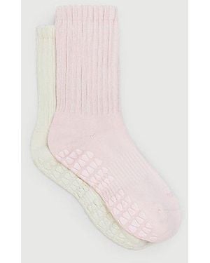 Fraise Slouch Duo Pilates Grip Socks Set Of 2 - Pink