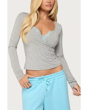 Edikted Sanel Lacey Long Sleeve Top - Gray