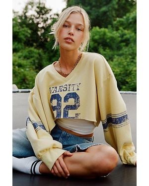 Out From Under Hang Back V-Neck Long Sleeve Cropped Pullover - Blue