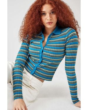 BDG Denver Stripe Polo Cardigan - Blue