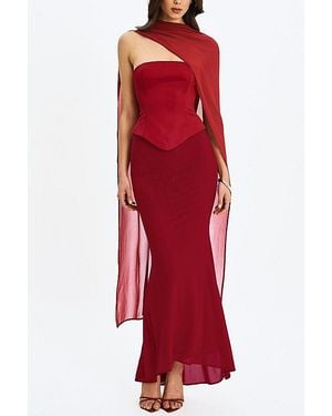 Miss Circle Giselle Scarf Peplum Mermaid Dress - Red