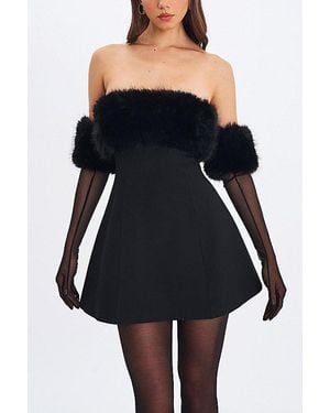 Miss Circle Evelyn Fur Trim Mini Dress - Black