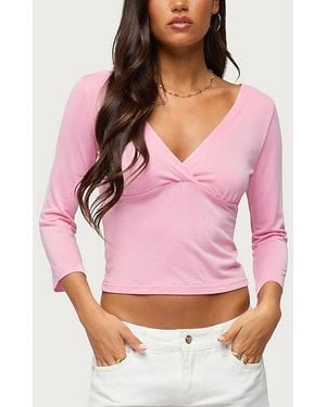 Edikted Mar V Neck Quarter Sleeve Top - Pink