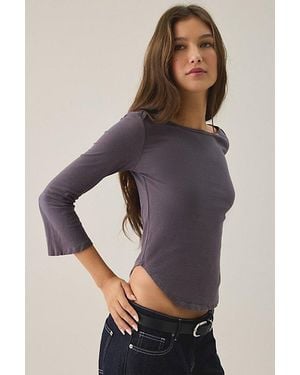 BDG Boatneck 3/4 Sleeve Spill The Tee - Gray