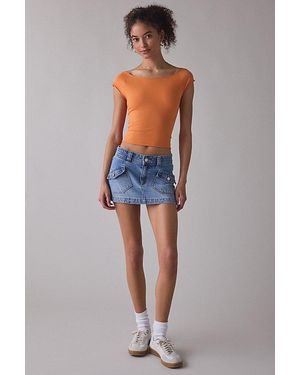 Out From Under Cotton Compression Boatneck Cropped Tee Top - Orange