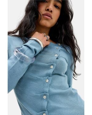 BDG Lumi Button-up Pleated Asymmetric Placket Top - Blue