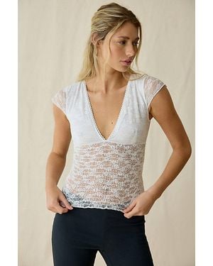 Kimchi Blue Only You Sheer Lace Smocked Short Sleeve Top - Natural