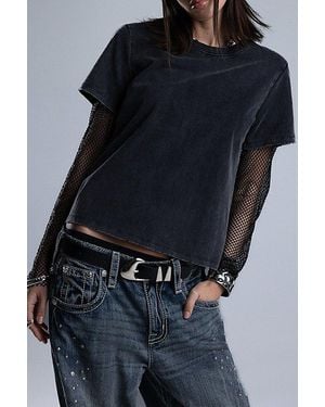 Miss Me Shiloh Mesh Sleeve Tee - Blue