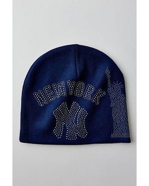Mitchell & Ness Mlb New York Yankees Team Logo Rhinestone Stud Beanie - Blue