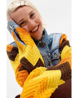 Urban Renewal Vintage Beyond Retro Crochet Sleeve Denim Jacket - Yellow