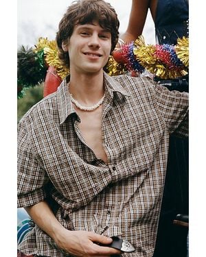 Urban Outfitters Uo Checkerboard Plaid Short Sleeve Shirt Top - Gray