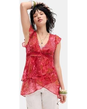 Kimchi Blue Indy Chiffon Blouse - Red