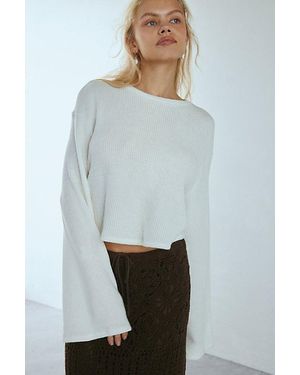 Vintage & ReMADE by UO Remade By Uo Remnants Waffle Knit Drippy Sleeve Sweater - White