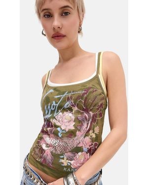 Urban Outfitters Uo Khaki Kyoto Fish Cami - Green