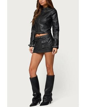 Edikted Zaira Buckle Faux Leather Jacket - Black