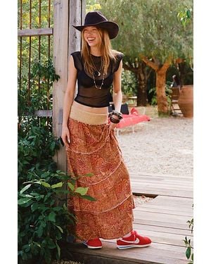 Kimchi Blue On My Mind Smocked Waist Tiered Maxi Skirt - Brown
