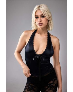 Kimchi Blue Uo Farrah Satin Lace-trim Halter Top - Black
