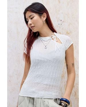 Silence + Noise Silence + Noise Aysha Textured Keyhole Top - White
