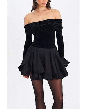 Miss Circle Magnolia Off-The-Shoulder Layered Velvet Mini Dress - Black