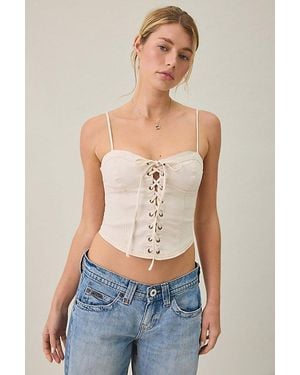 Kimchi Blue Sweet Talker Lace-Up Denim Corset Top - Blue