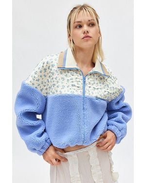 For Love & Lemons Sadie Floral Quilted And Fleece Zip-Up Jacket - Blue