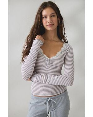 Out From Under Diana Layering Lace-Trim Henley Top - Multicolor