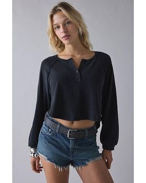 BDG Logan Oversized Long Sleeve Henley Top - Blue