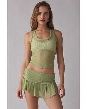 Out From Under Free Spirit Sheer Ribbed Cropped Tank Top - Green