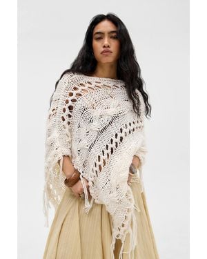 Urban Outfitters Uo Cable Knit Asymmetric Poncho - Natural