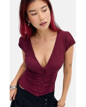 Urban Outfitters Uo Penny Ruched Mesh Shirt Xs At - Purple