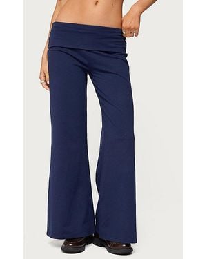 Edikted Petite Wide Leg Fold Over Pants - Blue